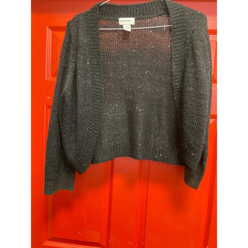 Glitterscape Charcoal Gray Sequin Open Front Shrug Cardigan Sweater XL